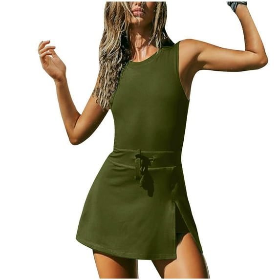 Kaemgyyd Jumpsuit for Women Sleeveless Tennis Dress with Built in Shorts Slim Backless Round Neck Athletic One-Piece Workout Rompers