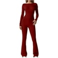 thumbnail image 1 of Kaemgyyd Jumpsuits for Women Bell Bottoms Flare Yoga Workout Rompers Long Sleeve Wide Leg Bodysuit Solid Bodycon Playsuit, 1 of 7