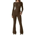 thumbnail image 1 of Kaemgyyd Jumpsuits for Women Bell Bottoms Flare Yoga Workout Rompers Long Sleeve Wide Leg Bodysuit Solid Bodycon Playsuit, 1 of 5