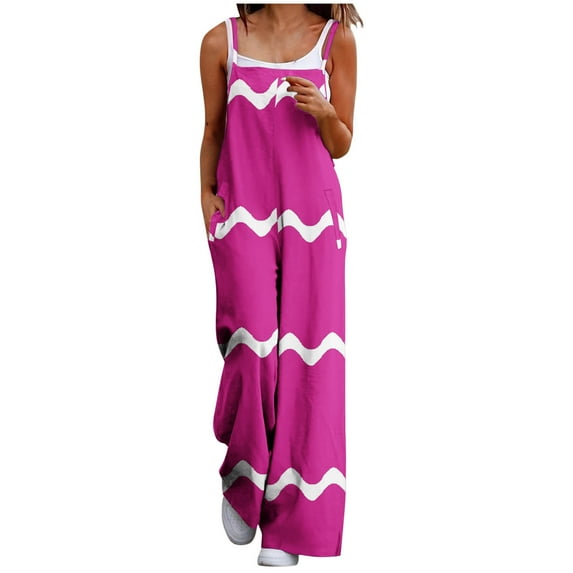 Kaemgyyd Jumpsuits for Women Color Block Sleeveless Spaghetti Strap Wide Leg Casual Loose Long Rompers with Pockets