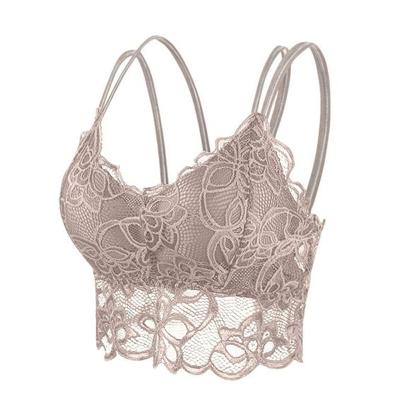 Kaemgyyd Lace Bra for Women Soft Trendy Spaghetti Strap No Underwire Bralette Full Coverage Wireless Push up Everyday Bras
