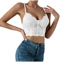Kaemgyyd Lace Corset Top for Women Stylish V Neck Spaghetti Adjustable Strap Bralette Trendy Floral Low Back Crop Camisole Outfit