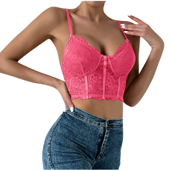 Kaemgyyd Lace Corset Top for Women Stylish V Neck Spaghetti Adjustable Strap Bralette Trendy Floral Low Back Crop Camisole Outfit