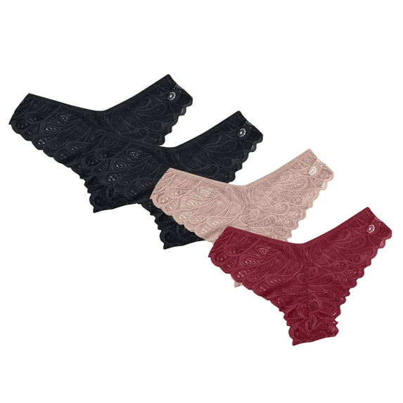 Kaemgyyd Lace Panties for Women Soft Hipster Bikini Briefs V-Waist Ladies No Show Underwear 4 Pack