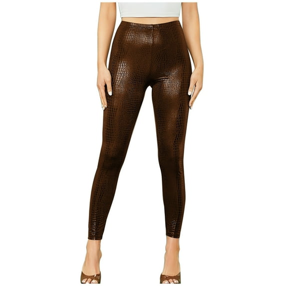 Kaemgyyd Leather Leggings for Women Fashion Stretch High Waisted Tights Butt Lifting Trendy Slim PU Party Pants Clubwear