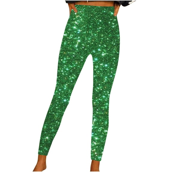 Kaemgyyd Leggings for Women Glitter Sparkle High Waist Stretch Tights Casual Fashion Sequin Running Yoga Workout Pants for Party