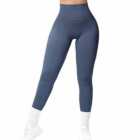 Kaemgyyd Leggings for Women Ribbed Butt Lifter High Waisted Yoga Pants Casual Stretch Slim Workout Running Tights