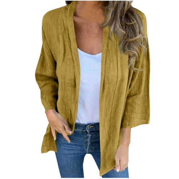 Kaemgyyd Lightweight Cardigan for Women Cotton Linen 3/4 Sleeve Kimono Boho Tops Casual Open Front Beach Vaction Cardigans