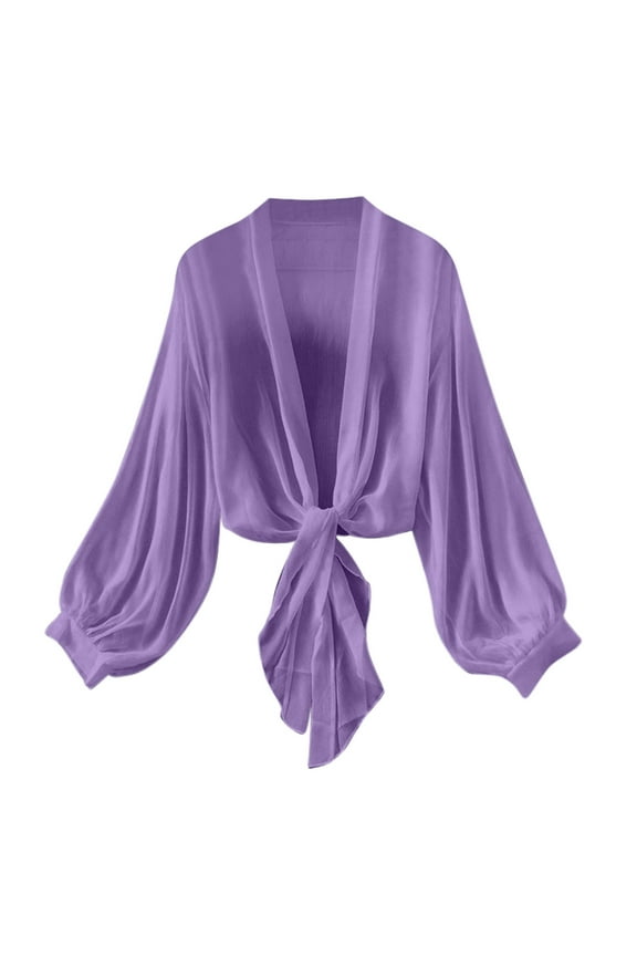 Lightweight Cardigans for Women Chiffon Tie Front Cute Bikini Cover Ups Fashion Long Sleeve See Through Shrugs Top