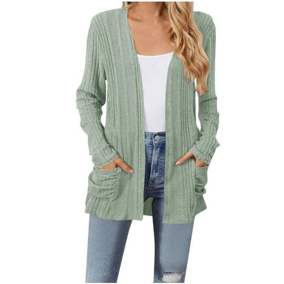Kaemgyyd Lightweight Cardigans for Women Fall Long Sleeve Open Front Cardigan Solid Color Casual Knit Cardigan with Pockets