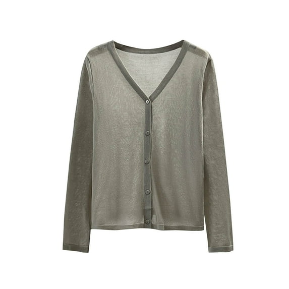 Kaemgyyd Lightweight Cardigans for Women Long Sleeve Thin Summer Tops Loose Fit V Neck Button down Cardigans Fashion Beach Clothes