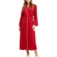 thumbnail image 1 of Kaemgyyd Lightweight Robes for Women Long Sleeve V Neck Bathrobe with Pockets Soft Comfy Belted Loungewear Loose Midi Sleepwear, 1 of 3