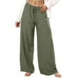 thumbnail image 1 of Kaemgyyd Linen Pants Women Summer Flowy Pants High Waisted Wide Leg Beach Casual Vacation Trousers with Drawstring, 1 of 5