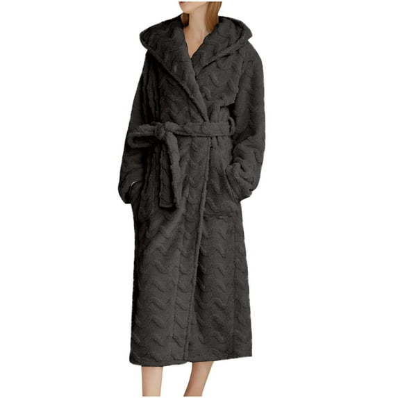 Kaemgyyd Long Robe for Women Fleece Plush Soft Winter Sleepwear Cozy Warm Lightweight Bathrobe Housecoat Loungewear with Hood