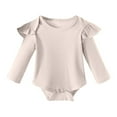 thumbnail image 1 of Kaemgyyd Long Sleeve Bodysuit for Baby Girls Unisex Newborn Ribbed Scoop Neck Fall Romper Cute Solid Ruffle One-Piece Clothes 0-18 M, 1 of 3