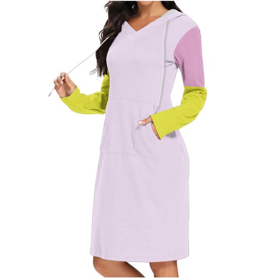 Kaemgyyd Long Sleeve Dress for Women Casual Loose Button Pullover Dress Fall Trendy Midi Dress with Pockets