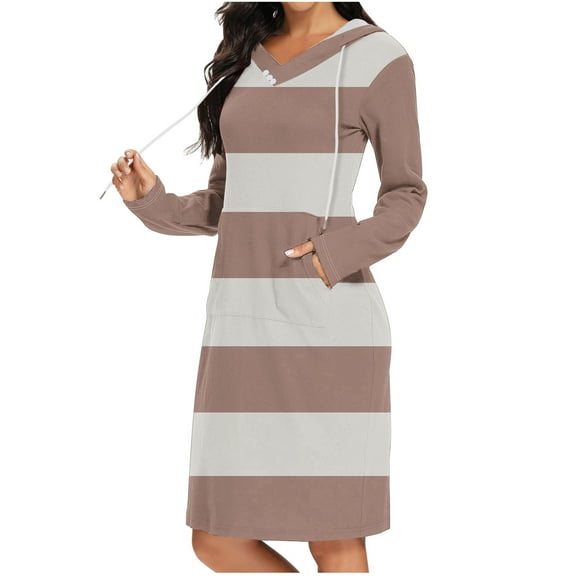 Kaemgyyd Long Sleeve Dress for Women Casual Loose Button Pullover Dress Fall Trendy Midi Dress with Pockets