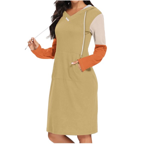 Kaemgyyd Long Sleeve Dress for Women Casual Loose Button Pullover Dress Fall Trendy Midi Dress with Pockets