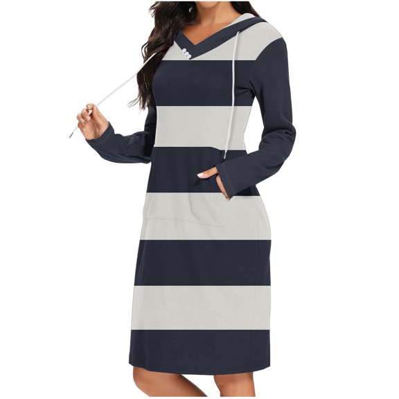 Kaemgyyd Long Sleeve Dress for Women Casual Loose Button Pullover Dress Fall Trendy Midi Dress with Pockets