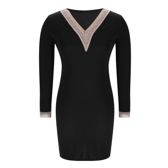 Kaemgyyd Long Sleeve Dress for Women Trendy Lace V Neck Bodycon Mini Pencil Dresses Elegant Wedding Guest Cocktail Dresses