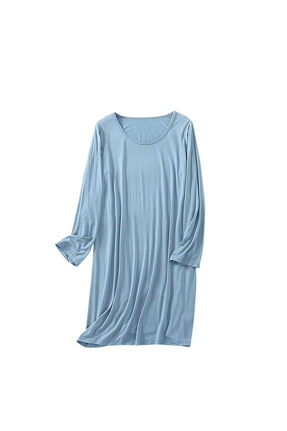 Long Sleeve Nightgowns for Women Plus Size Soft Crew Neck Night Dress Lounge Cozy Nightshirts Sleepwear