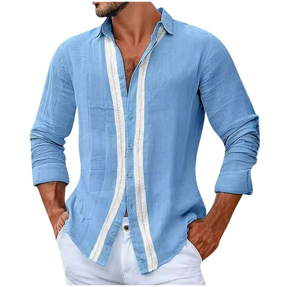 Kaemgyyd Long Sleeve Shirt for Men Casual Button up Color Block Beach Tops Fashion Lightweight Spring T Shirt