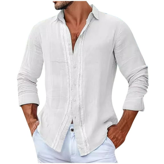 Kaemgyyd Long Sleeve Shirt for Men Casual Button up Color Block Beach Tops Fashion Lightweight Spring T Shirt