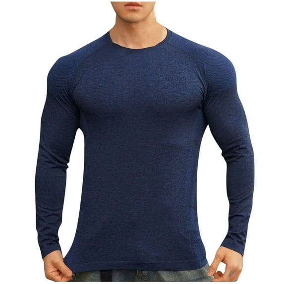 Kaemgyyd Long Sleeve Shirt for Men Stretch Compression Athletic Shirts Breathable Slim Crew Neck Undershirts for Hiking Running Workout