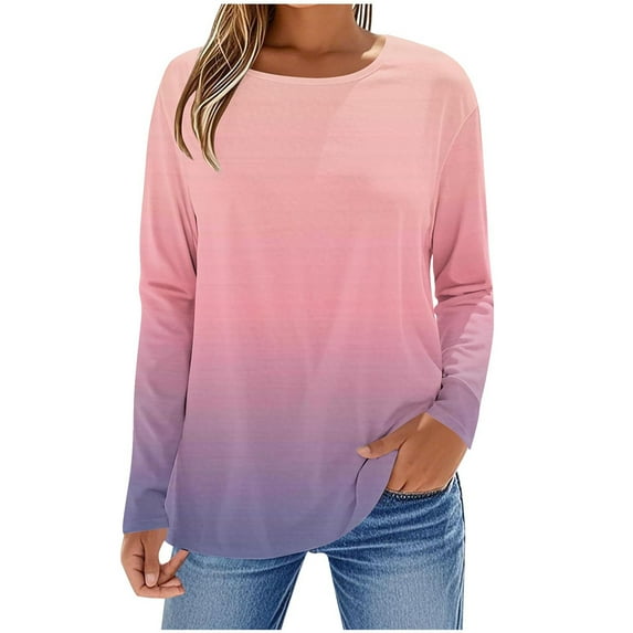 Kaemgyyd Long Sleeve Shirt for Women Casual Gradient Soft Crew Neck Pullover Lightweight Fall Base Layer Fashion Tops Clothing