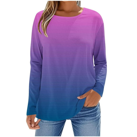 Kaemgyyd Long Sleeve Shirt for Women Casual Gradient Soft Crew Neck Pullover Lightweight Fall Base Layer Fashion Tops Clothing