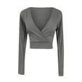 thumbnail image 1 of Kaemgyyd Long Sleeve Shirt for Women Fashion Slim Fit Yoga Tops Solid Basic V Neck Cropped T-Shirts Going out Fall Clothing, 1 of 3