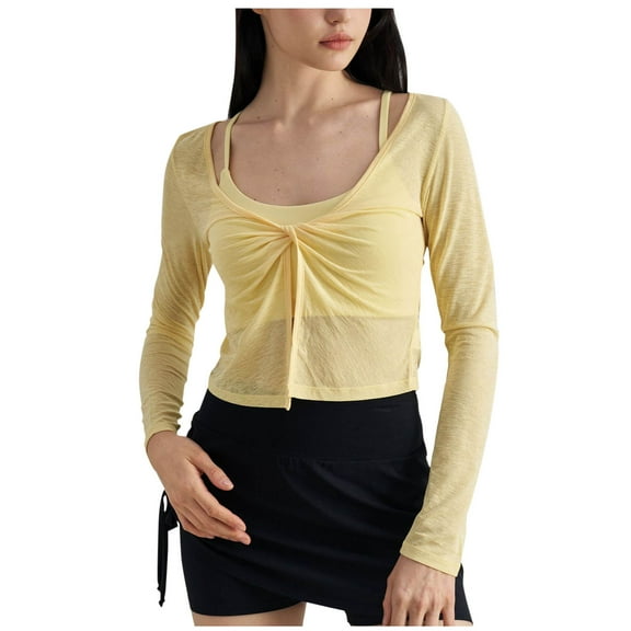 Kaemgyyd Long Sleeve Shirt for Women Summer Lightweight Workout Yoga Cropped Tops Comfy Twist Knot Cardigan
