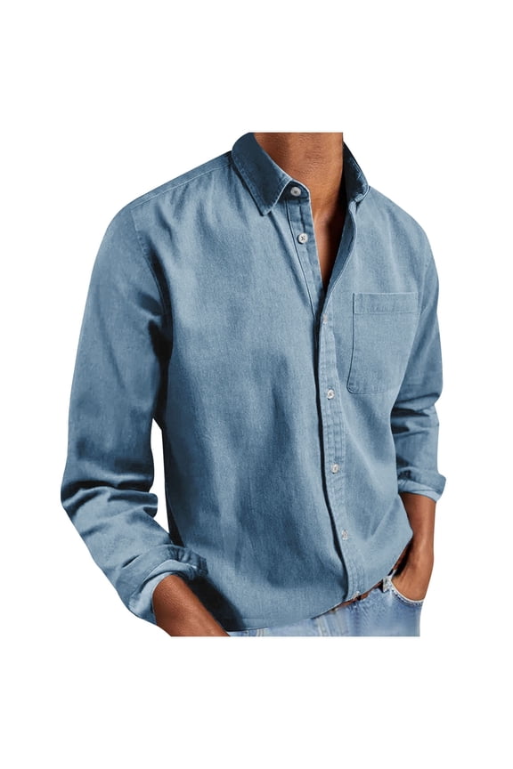 Long Sleeve Shirts for Men Solid Color Button down Tops with Pockets Casual Loose Collar Work Office Shirt