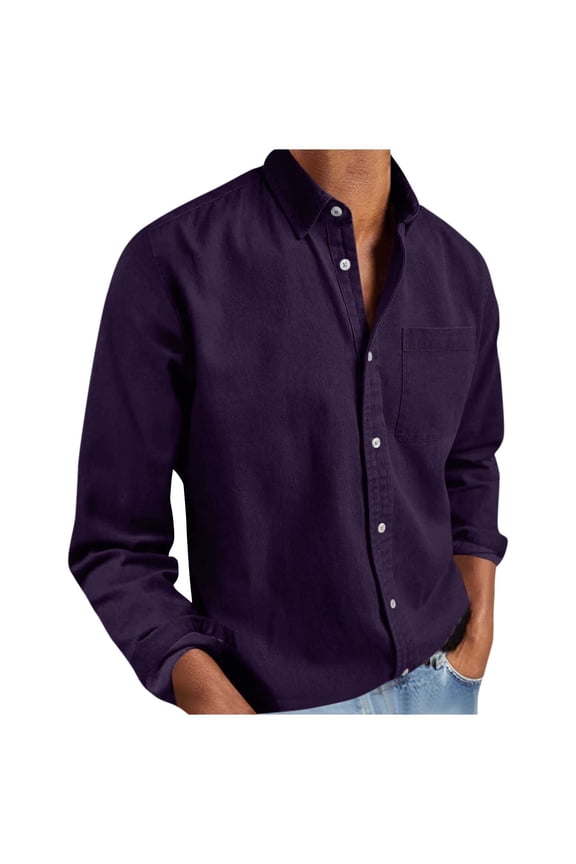 Long Sleeve Shirts for Men Solid Color Button down Tops with Pockets Casual Loose Collar Work Office Shirt