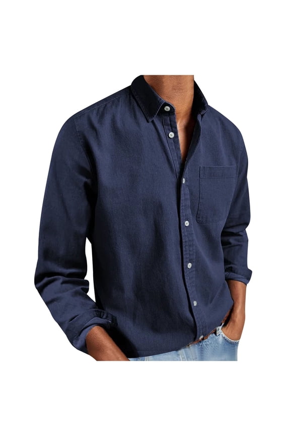 Long Sleeve Shirts for Men Solid Color Button down Tops with Pockets Casual Loose Collar Work Office Shirt