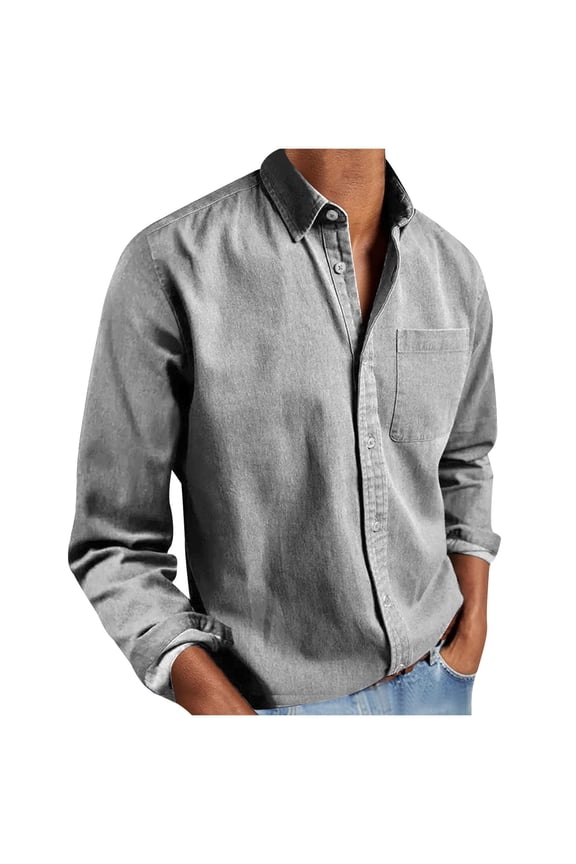 Long Sleeve Shirts for Men Solid Color Button down Tops with Pockets Casual Loose Collar Work Office Shirt