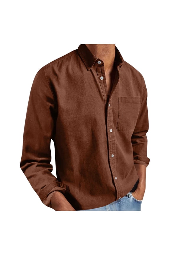 Long Sleeve Shirts for Men Solid Color Button down Tops with Pockets Casual Loose Collar Work Office Shirt