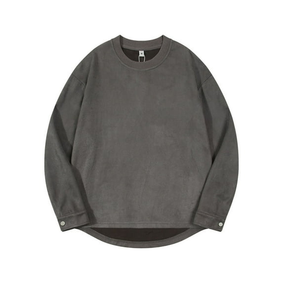 Kaemgyyd Long Sleeve Shirts for Men Vintage Solid Color Crew Neck Casual Tops Suede Fall Winter Warm Tee Clothes