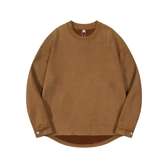 Kaemgyyd Long Sleeve Shirts for Men Vintage Solid Color Crew Neck Casual Tops Suede Fall Winter Warm Tee Clothes