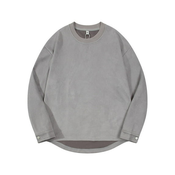 Kaemgyyd Long Sleeve Shirts for Men Vintage Solid Color Crew Neck Casual Tops Suede Fall Winter Warm Tee Clothes