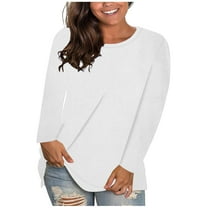 Kaemgyyd Long Sleeve Shirts for Women Casual Round Neck Basic Tee Oversized Solid Tunic Tops Trendy Spring Outfits