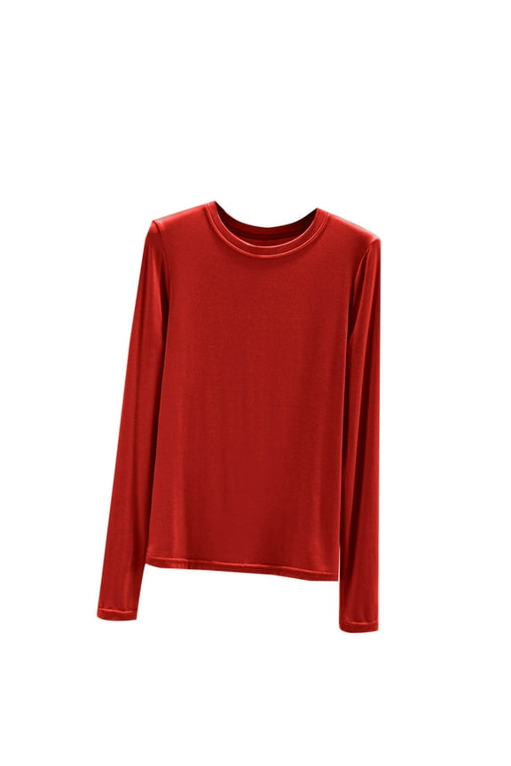 Long Sleeve Shirts for Women Crewneck Soft Thermal Undershirts Solid Color Sleepwear Casual Base Layer Pullover Tee Tops