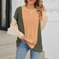 thumbnail image 1 of Kaemgyyd Long Sleeve Shirts for Women Loose Casual Crew Neck Color Block Pullover Basic Texture Tunic Tops for Women, 1 of 6