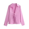 thumbnail image 1 of Kaemgyyd Long Sleeve Shirts for Women Satin Silk Casual Deep V Neck Tie Front Tops Solid Trendy Loose Going out Blouses, 1 of 5