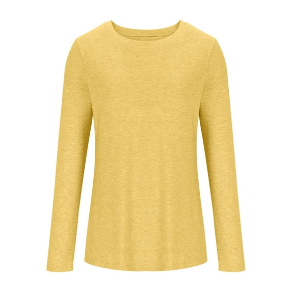 Kaemgyyd Long Sleeve Shirts for Women Solid Color Crew Neck T Shirt Soft Lightweight Fall Tops Casual Basic Undershirts Tees