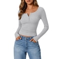 thumbnail image 1 of Kaemgyyd Long Sleeve Thermal Shirt for Women Stretch Slim Fit Tops Button Crew Neck Ruched Basic T-Shirts Fall Going out Tee, 1 of 5