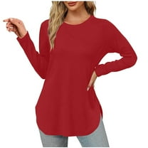 Kaemgyyd Long Sleeve Tops for Women Casual Loose Solid Color Crew Neck Shirts Basic Tee Fall Trendy Tunic Outfits