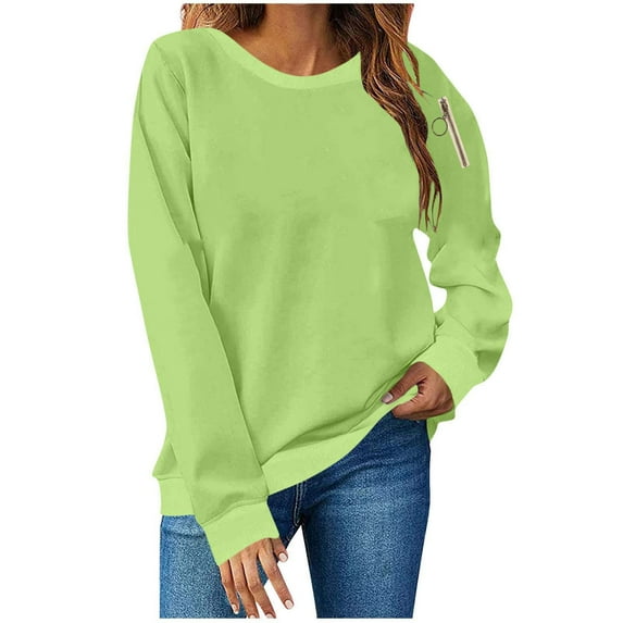 Kaemgyyd Long Sleeve Tops for Women Fall Fashion Loose Fit Solid Color Shirt Crew Neck Casual Pullover Workout Clothes