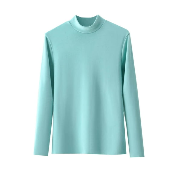 Kaemgyyd Long Sleeve Tops for Women Soft Comfy Solid Color Based Layer Shirt Cotton Mock Neck Pullover Fall Clothes