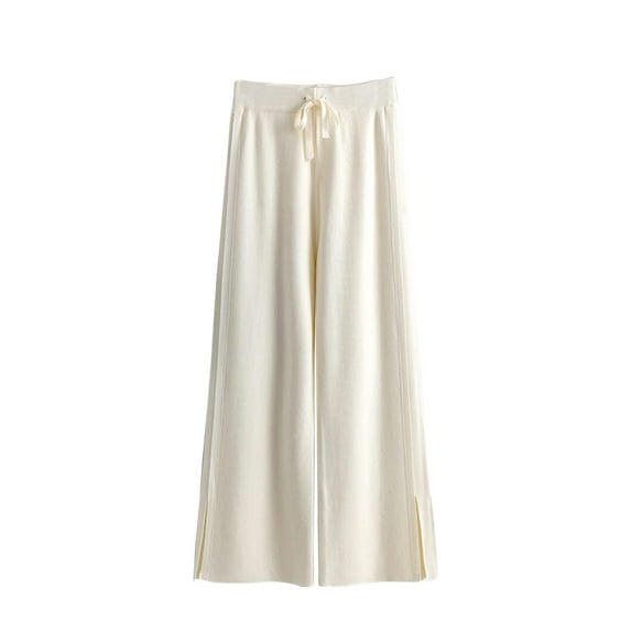 Kaemgyyd Lounge Pants Women High Waisted Knit Wide Leg Pants Adjustable Knot Comfy Flowy Beach Palazzo Trousers Fall